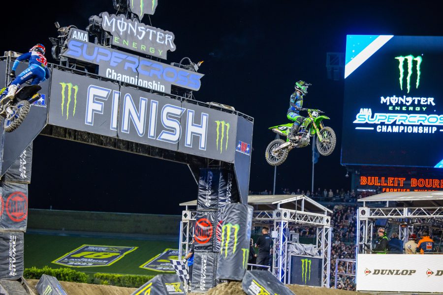 Supercross Racer Mid Air in 2024 Anaheim Race